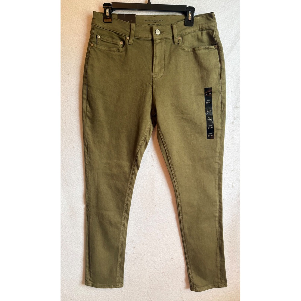 Banana Republic Mens Travel Jean Skinny Fit Olive Green 32x30 NWT